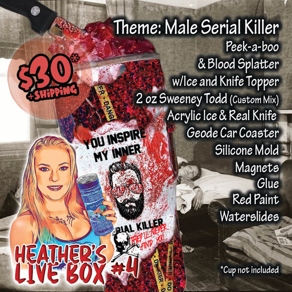 Heather's Live Box #4m - Male Serial Killer Peek-a-boo & Blood Splatter with Ice and Knife Topper